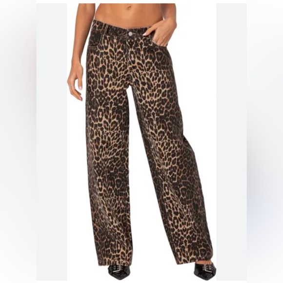 EDIKTED Print Straight Leg Jeans Size Medium - Picture 2 of 8